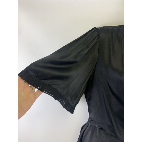 BOGO BCBGMaxazria Silk Dress Black Short Pleated Sleeves Tie Wrap Around Medium - Picture 2 of 14
